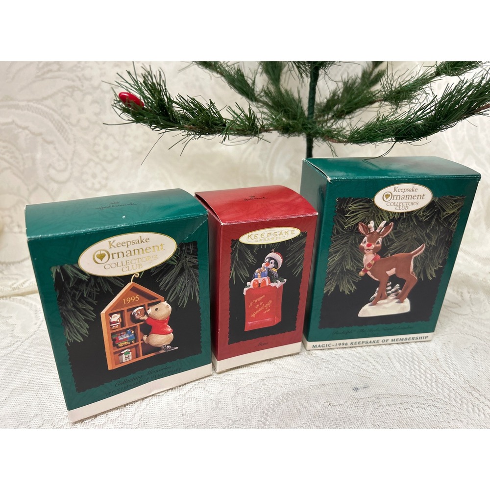 Hallmark Keepsake Ornament Lot 1995 1996 Rudolph Magic Mom Penguin Mouse Boxes
